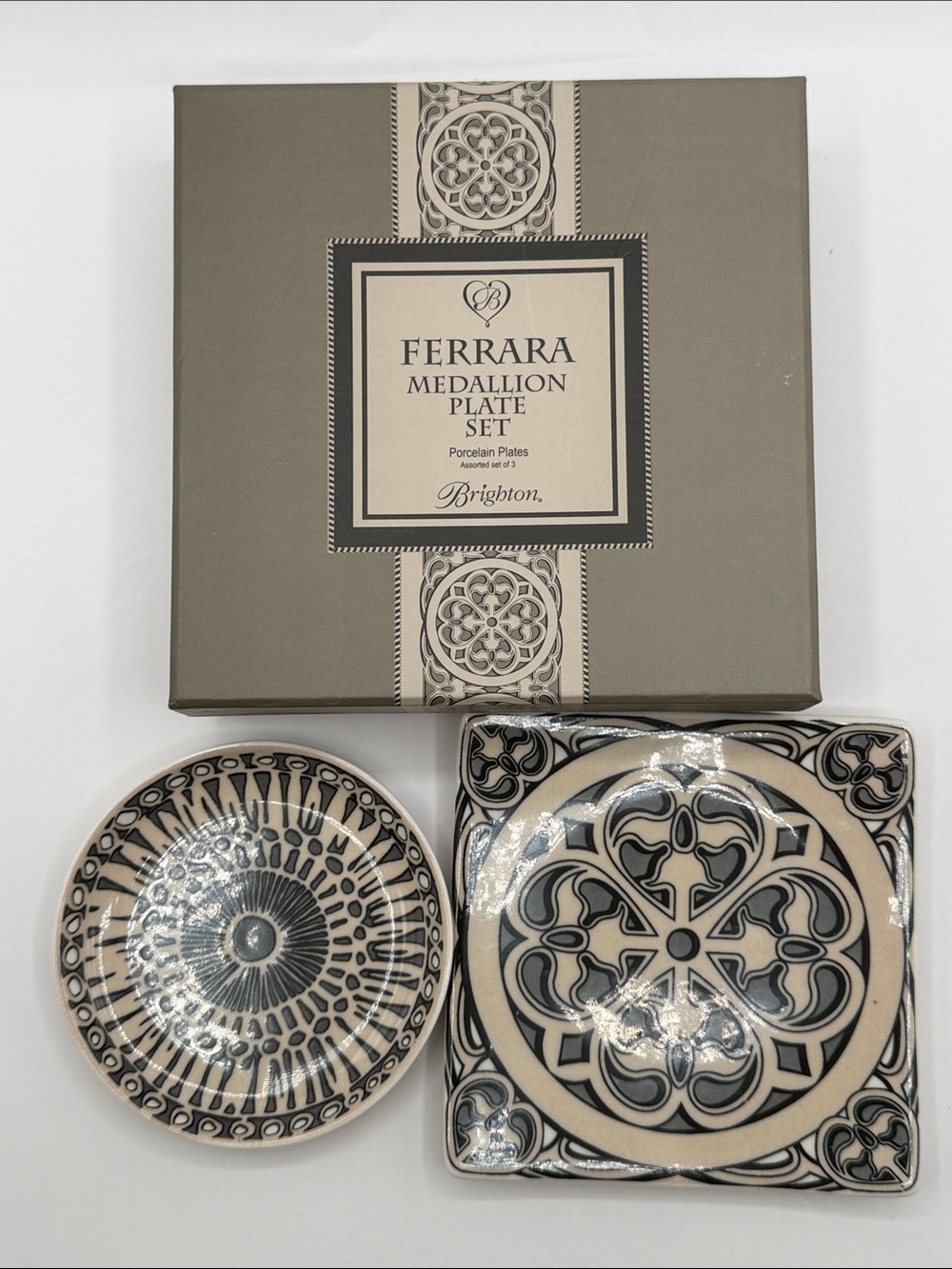 Brighton Beige and Black Ferrara Medallion Decorative Plate Set only 2 plates